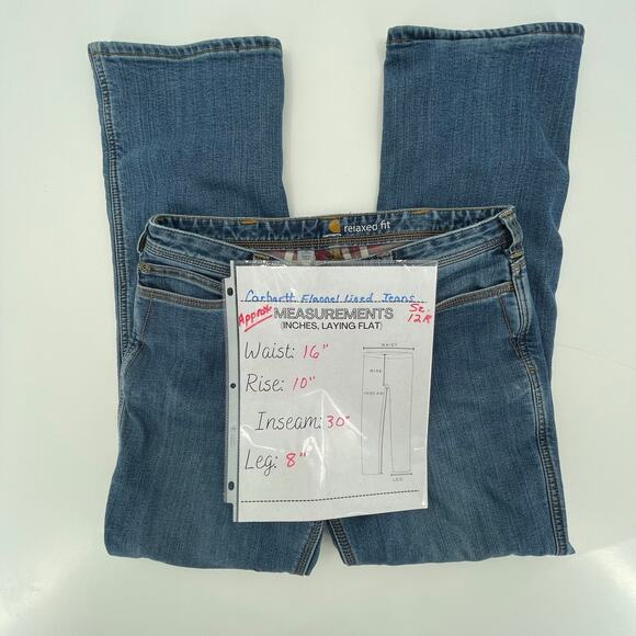 Carhartt Women's Relaxed Fit Flannel Lined Straight Jeans, Sz 12 Reg. Chore Work - Picture 11 of 11